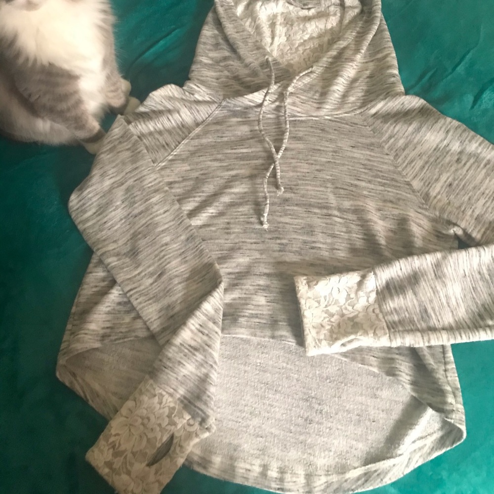 Cropped lace lined hoodie